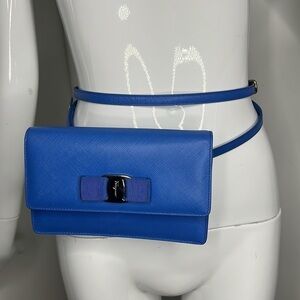Salvatore Ferragamo Periwinkle Blue Leather Vara Crossbody Waist Belt Bag - New